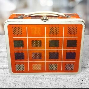 Vintage 1960s Ohio Art Red Plaid/Weave Metal Lunchbox (w/“World Famous" Sticker)